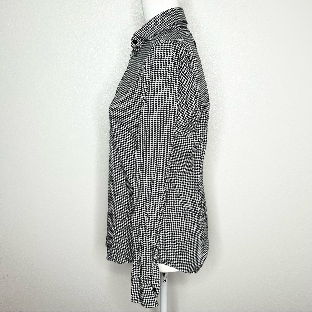CHAPS No Iron Womens Black White Houndstooth Long Sleeve Button Up Shirt Size S - Picture 5 of 10